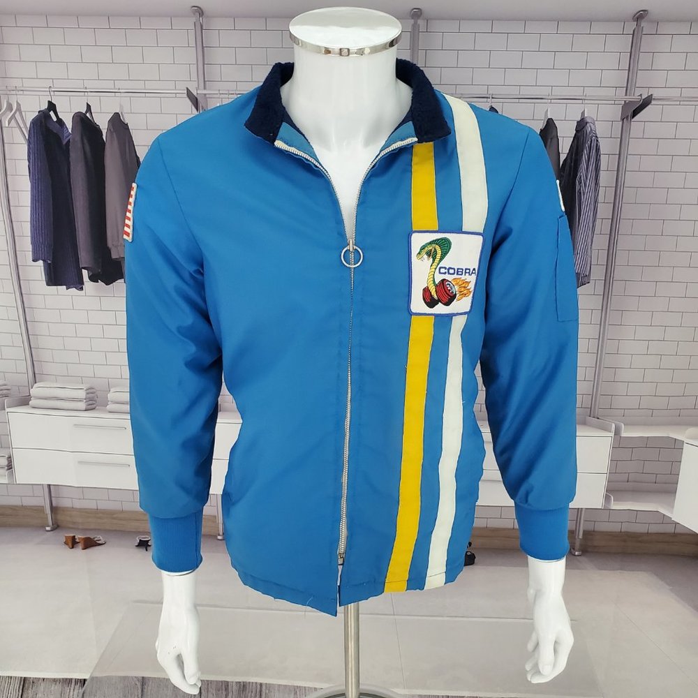Vintage Ford Cobra JACKET Blue Racer Mechanic Zip-up Coat Small